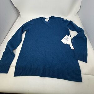 Caslon 100% Cashmere v-neck sweater in blue Poseidon NWT sz S
